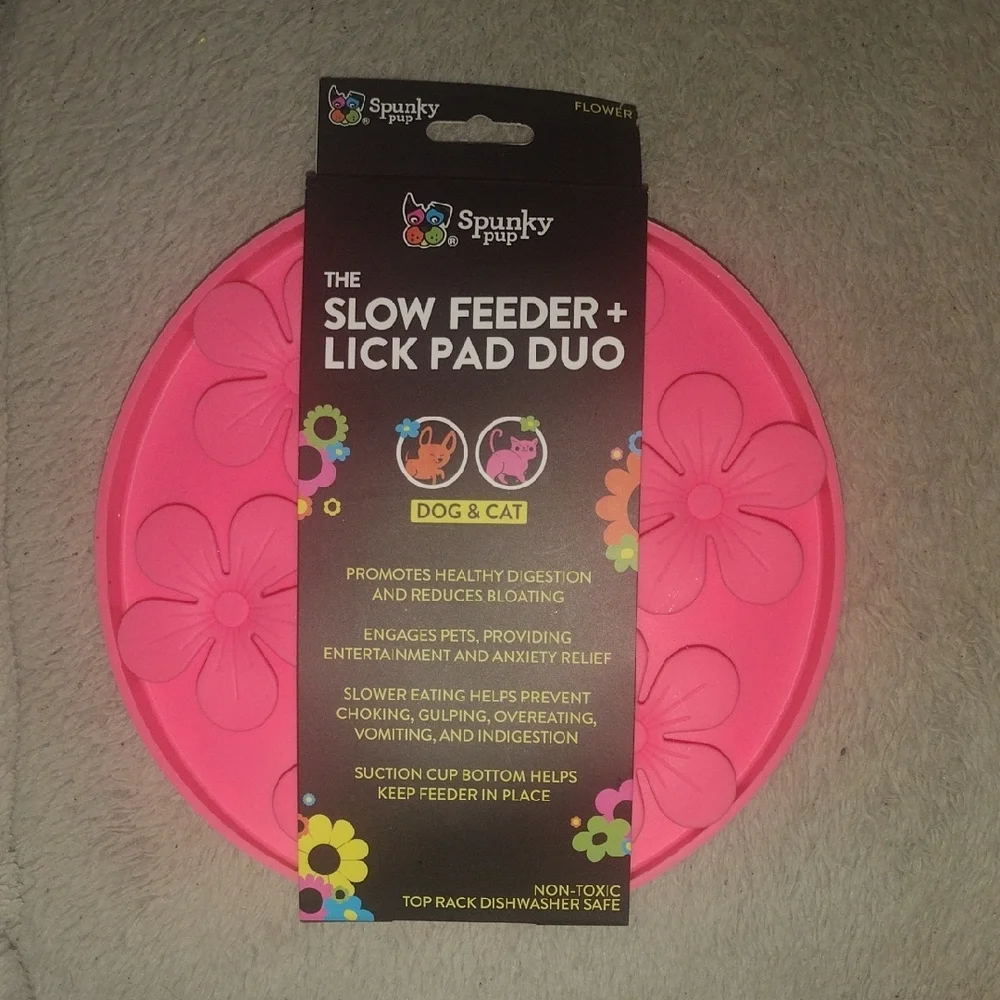 Spunky Pup Pink Slow Feeder + Lick Pad Duo For Dogs And Cats